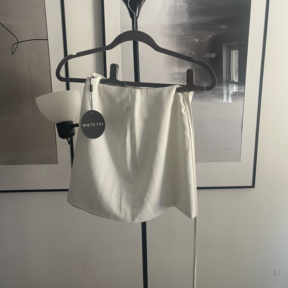 White Fox Boutique White Mini Skirt with waist tie